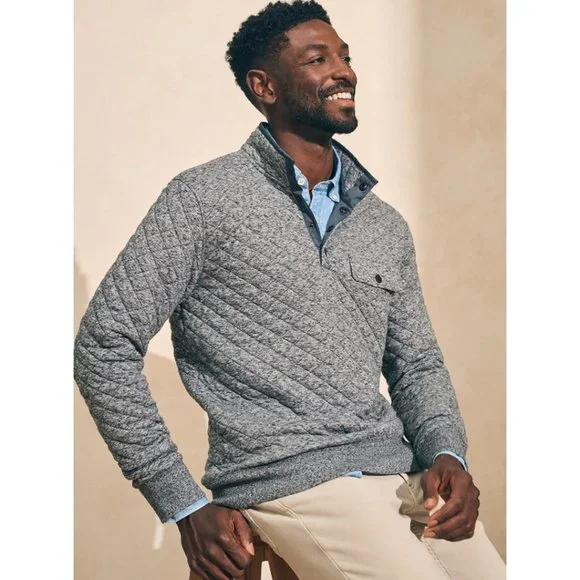 FAHERTY Mens Medium Epic Quilted Fleece Pullover Carbon Melange Long Sleeve Prep - Picture 3 of 13